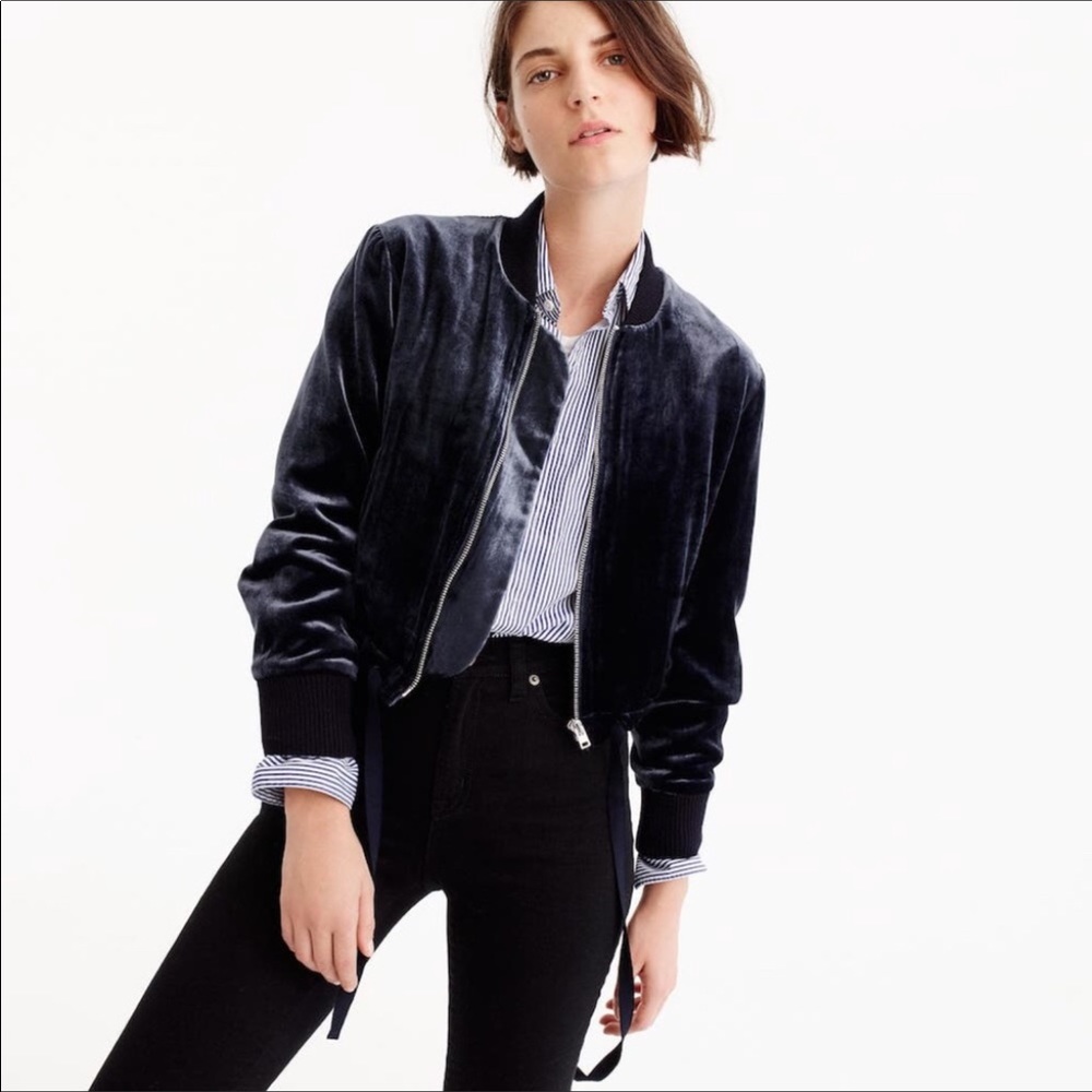 J. Crew Mercantile Factory Velvet Bomber Jacket Navy